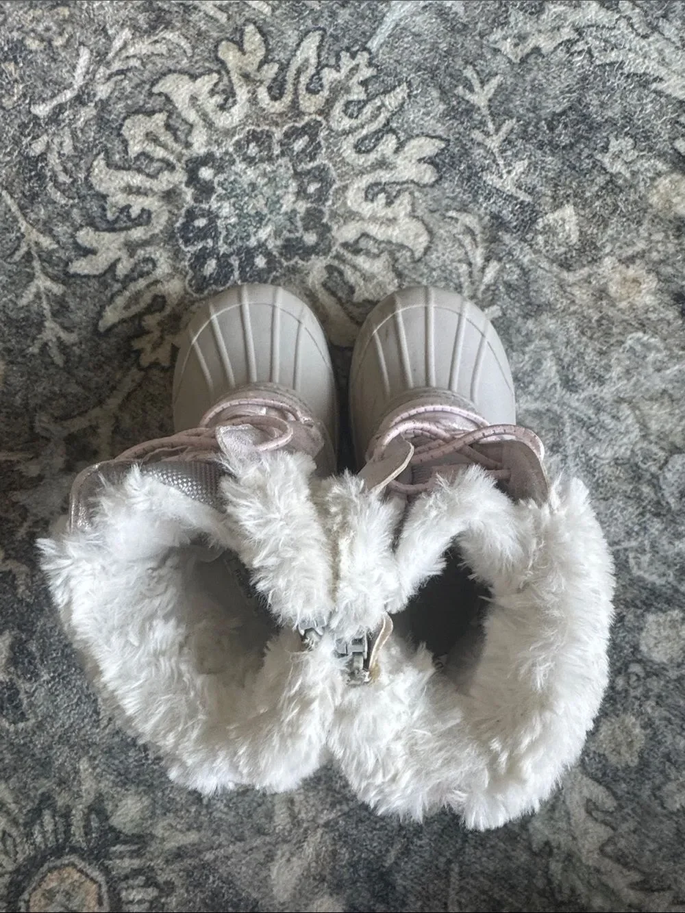 Kids Oshkosh Pink and Gray Winter Snow Boots with Faux Fur